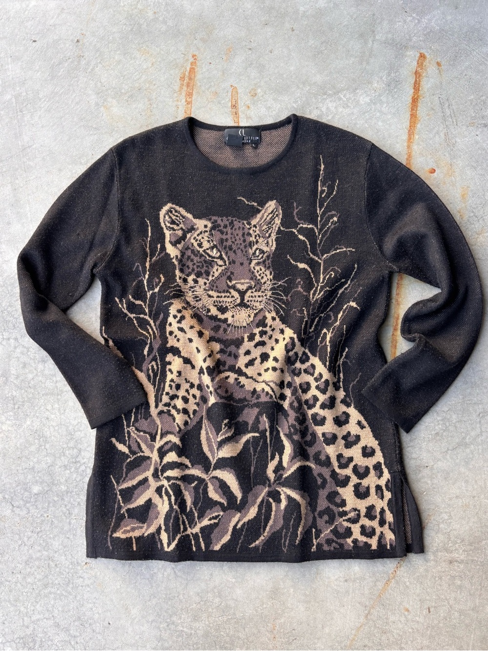 Vintage Carole Little Leopard Sweater Knitwear 70% Acrylic 30% Wool Y2K L